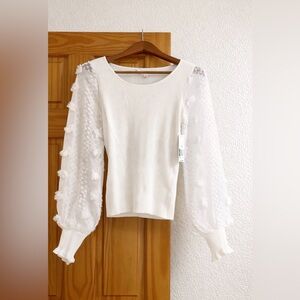 White Sweater with Sheer Sleeves
